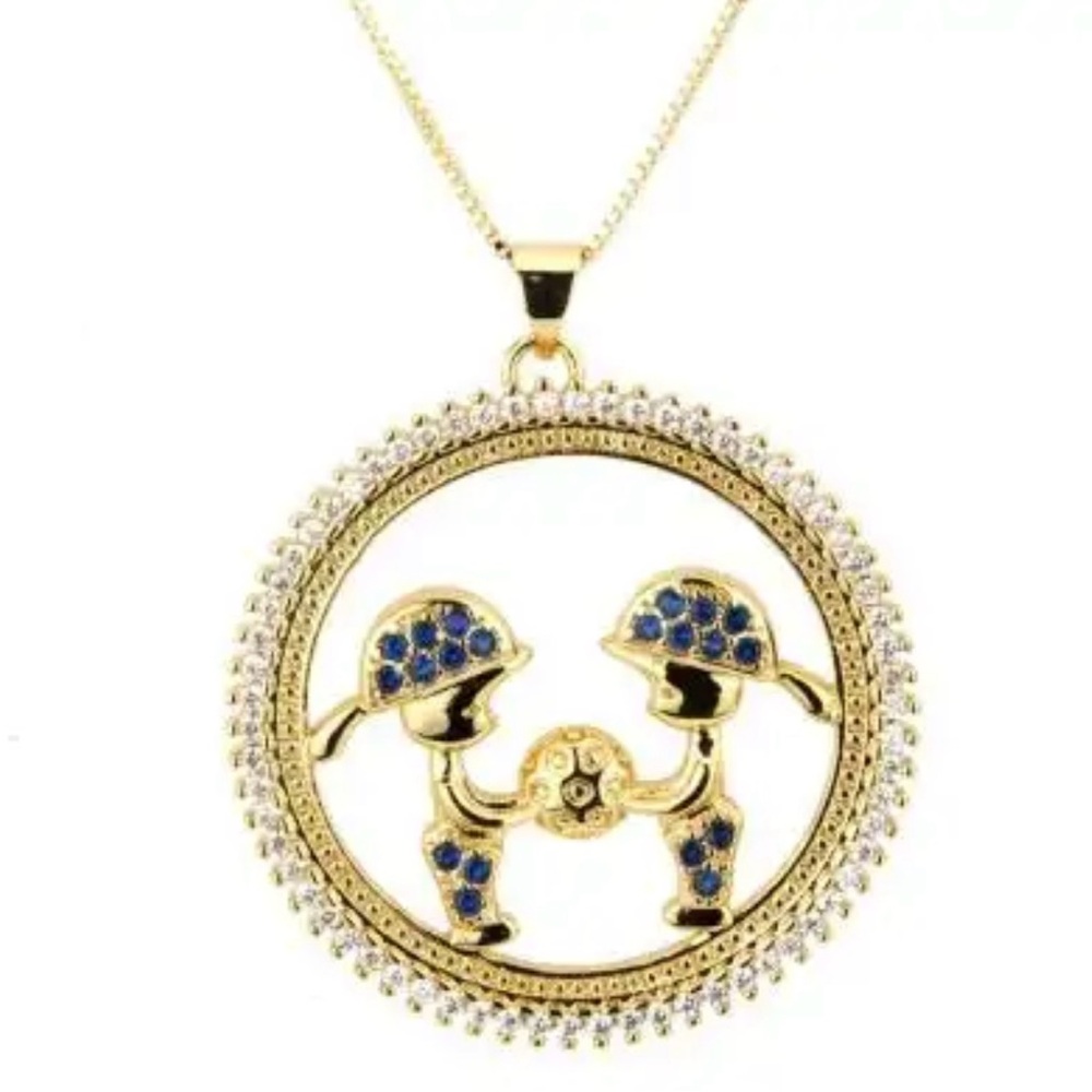 Soccer boy kids blue and gold necklace
